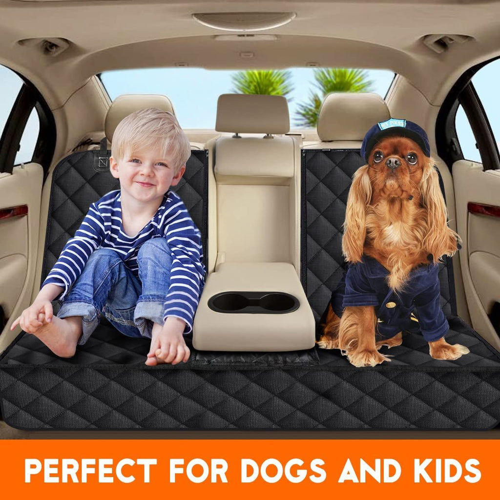 Dog Car Seat Cover - Waterproof Back Seat Protector for Pets, Non - Slip Design with Middle Armrest Compatibility for Most Cars, Trucks, and SUVs - Black - ShiftX