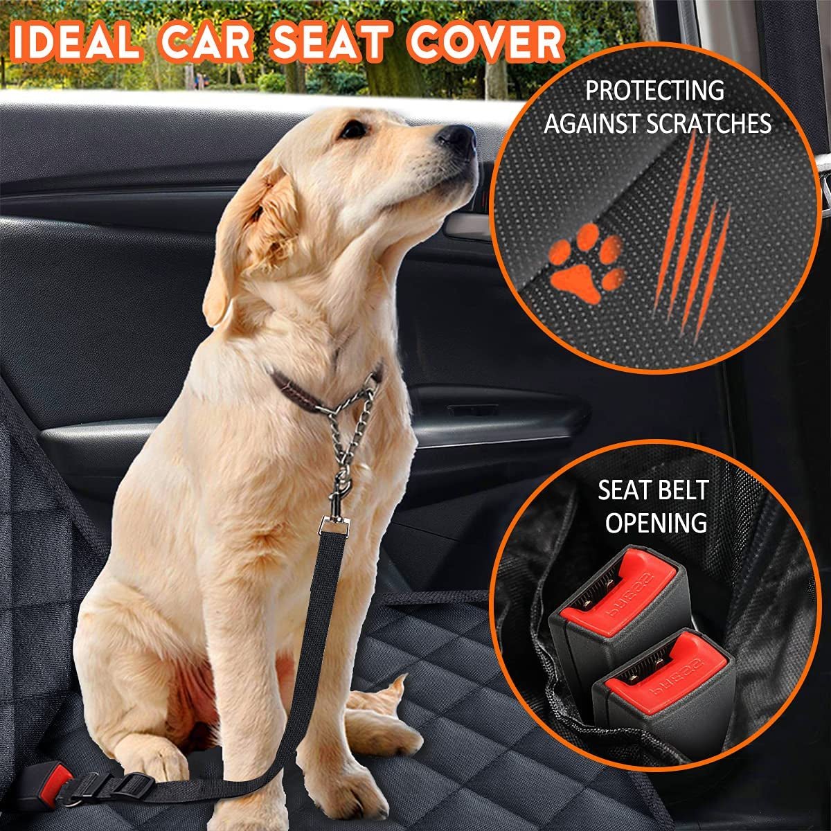 Dog Car Seat Cover - Waterproof Back Seat Protector for Pets, Non - Slip Design with Middle Armrest Compatibility for Most Cars, Trucks, and SUVs - Black - ShiftX
