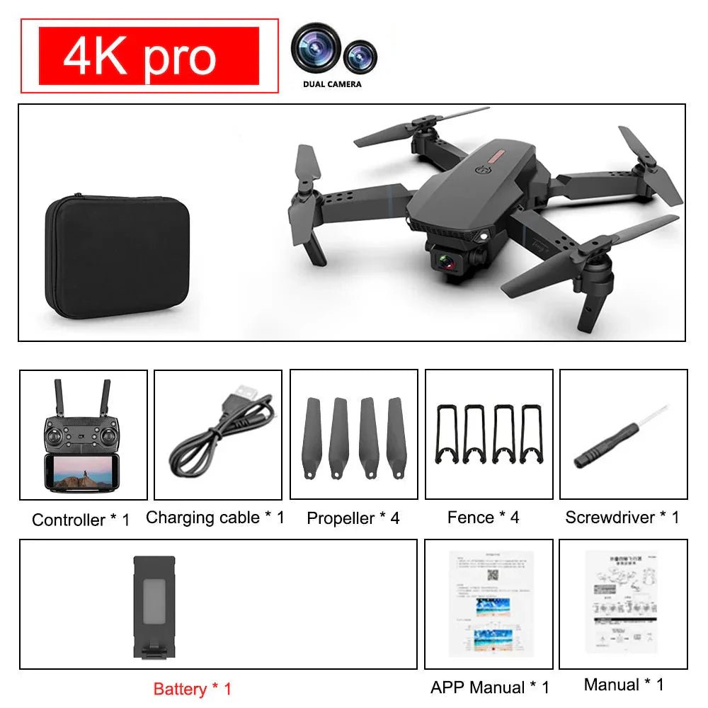 E88 Pro Foldable Quadcopter Drone - WIFI FPV, HD 4K Camera, Altitude Hold - ShiftX