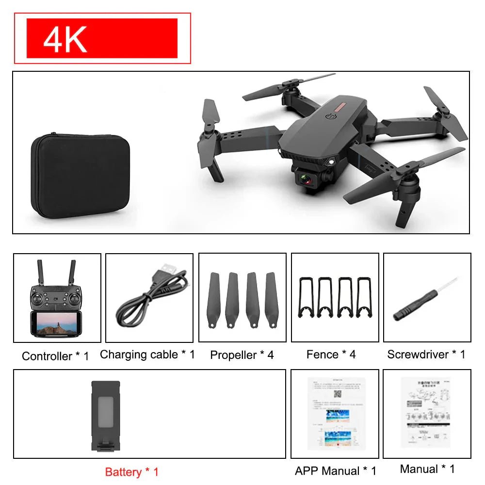 E88 Pro Foldable Quadcopter Drone - WIFI FPV, HD 4K Camera, Altitude Hold - ShiftX