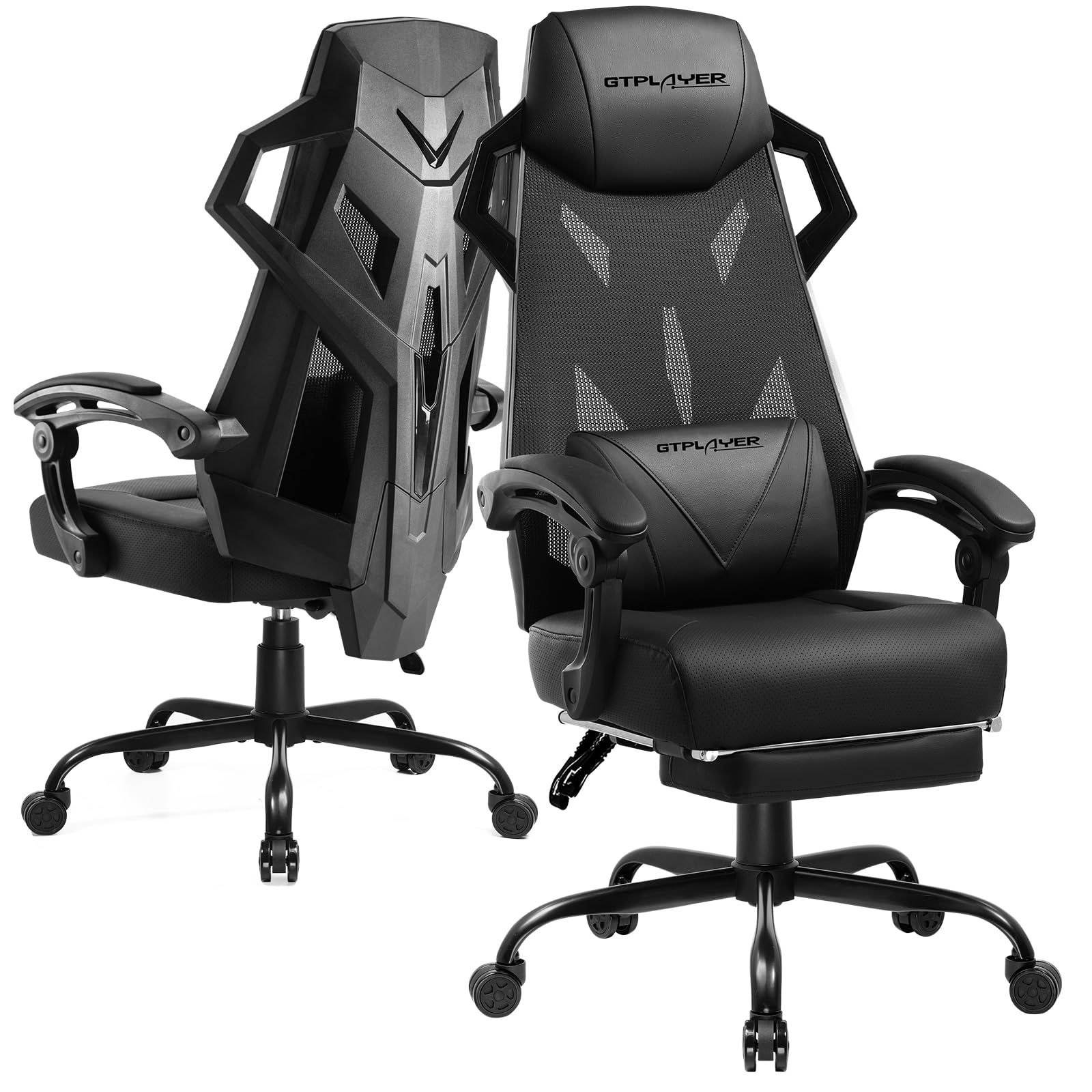 GTPLAYER Gaming Chair, Computer Chair with Mesh Back, Ergonomic Game Chair with Footrest, Reclining Game Chair with Adjustable Headrest and Lumbar Support for Gaming and Office (White) - ShiftX