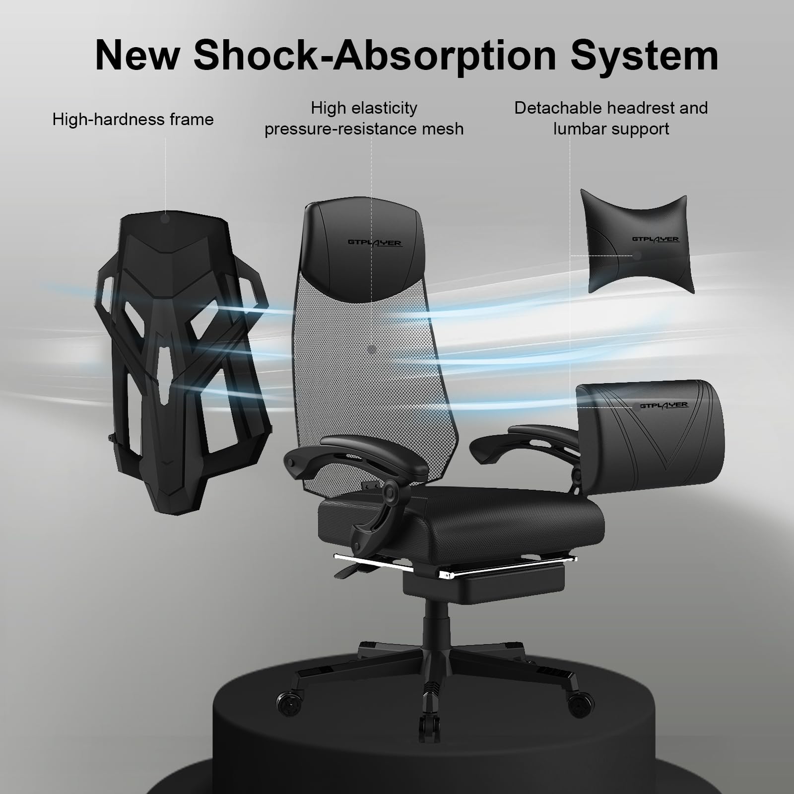 GTPLAYER Gaming Chair, Computer Chair with Mesh Back, Ergonomic Game Chair with Footrest, Reclining Game Chair with Adjustable Headrest and Lumbar Support for Gaming and Office (White) - ShiftX