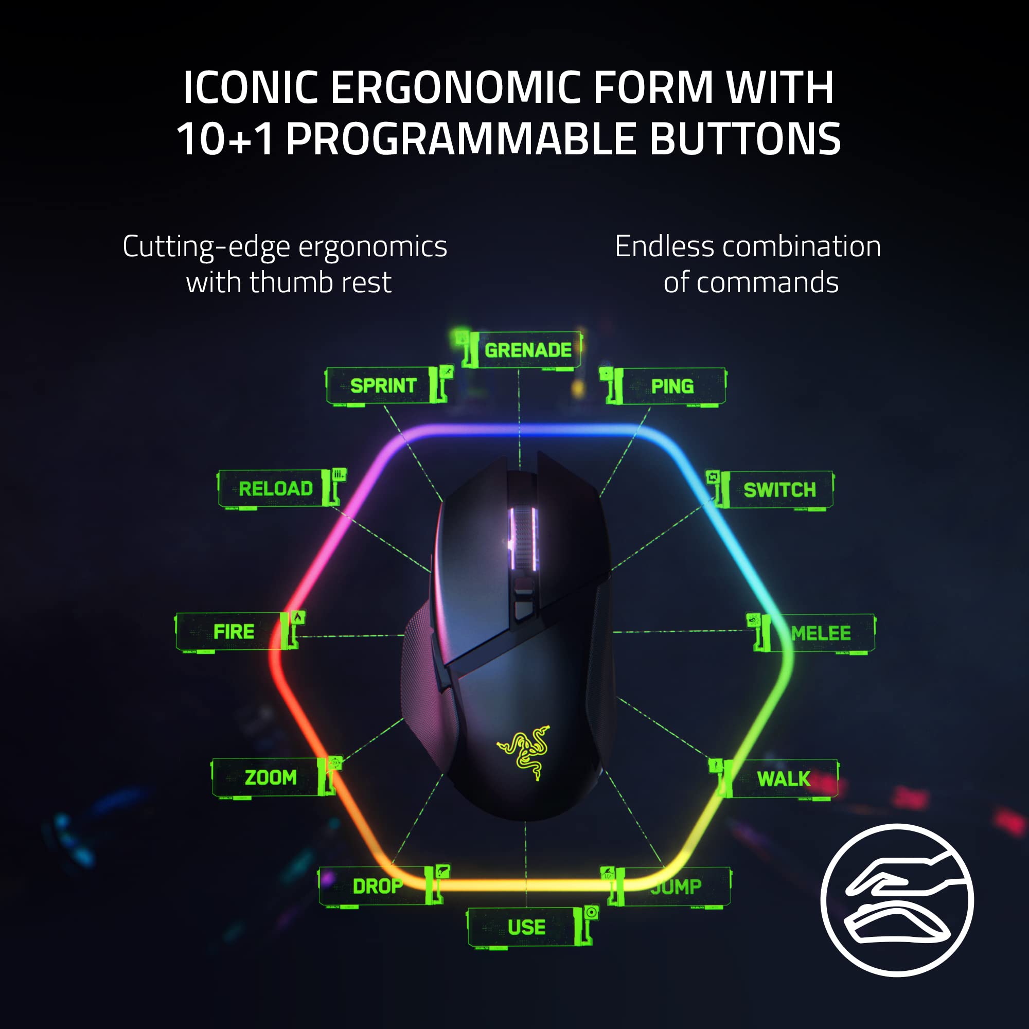 Razer Basilisk V3 Pro Wireless Gaming Mouse, HyperScroll Tilt Wheel, 30K DPI Sensor, Gen - 3 Optical Switches, 13 - Zone Chroma RGB, 13 Programmable Controls, 3 Connection Modes, Black - ShiftX