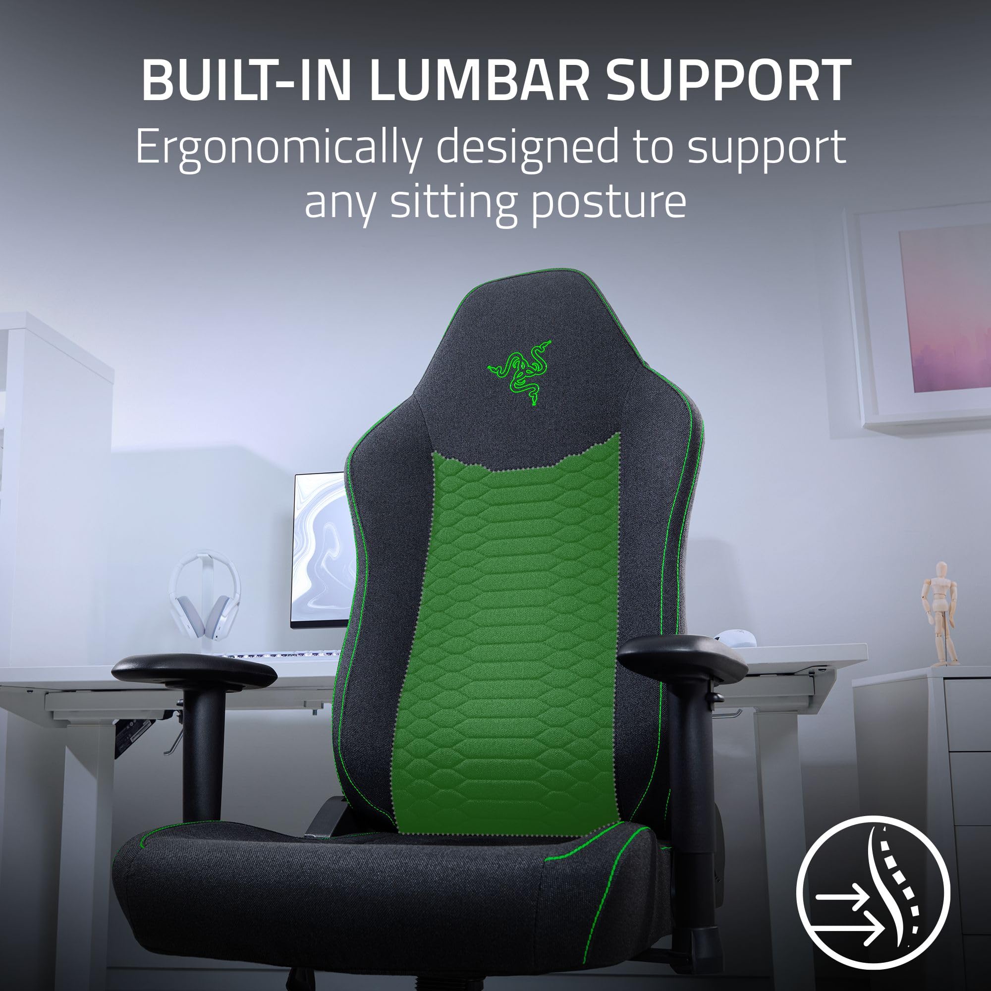 Razer Iskur V2 X Ergonomic Gaming Chair: Built - in Lumbar Support - Widened Seat Base - High Density Foam Cushions - Adjustable 152 Degree Recline - 2D Armrests - Plush Fabric Finish - Black - ShiftX