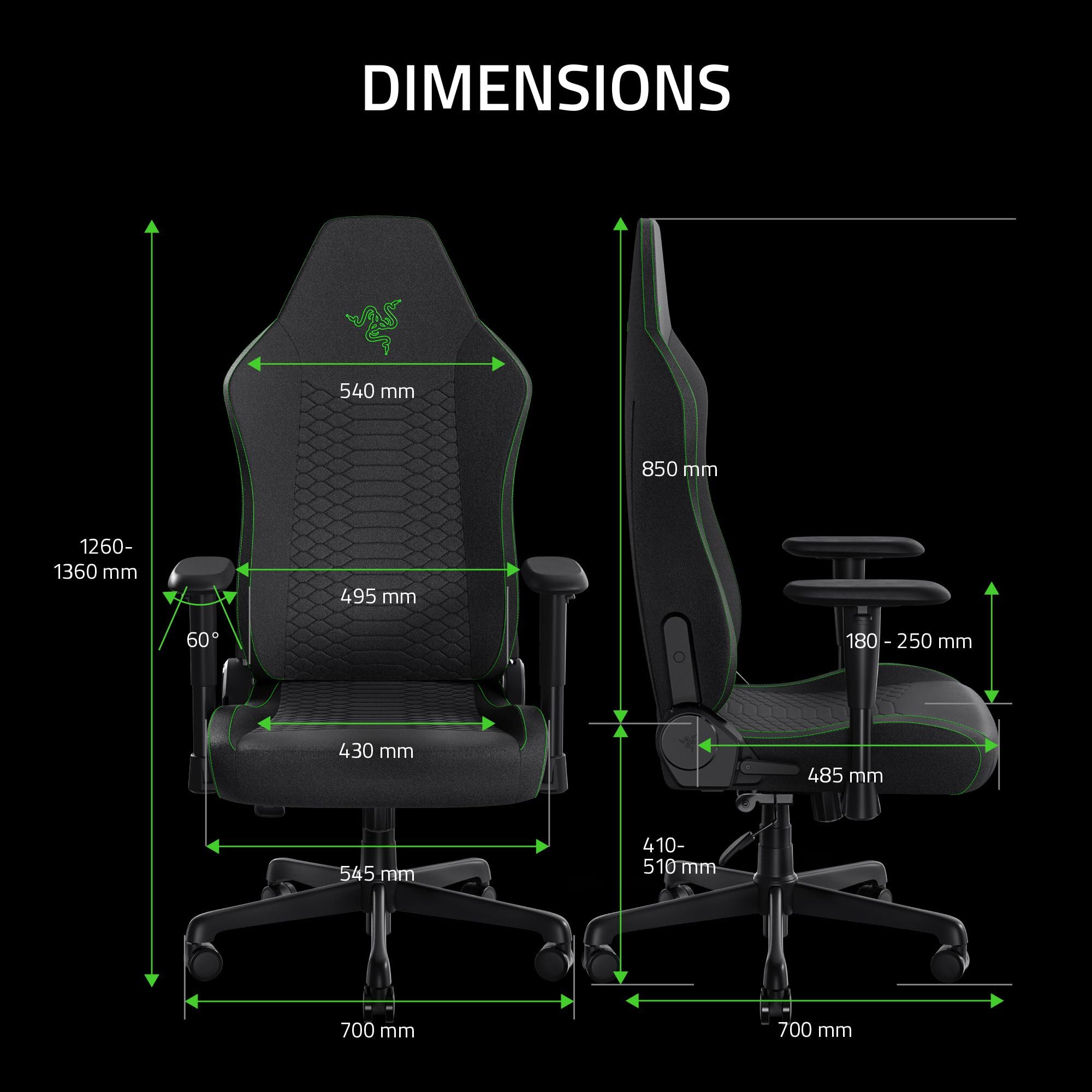 Razer Iskur V2 X Ergonomic Gaming Chair: Built - in Lumbar Support - Widened Seat Base - High Density Foam Cushions - Adjustable 152 Degree Recline - 2D Armrests - Plush Fabric Finish - Black - ShiftX
