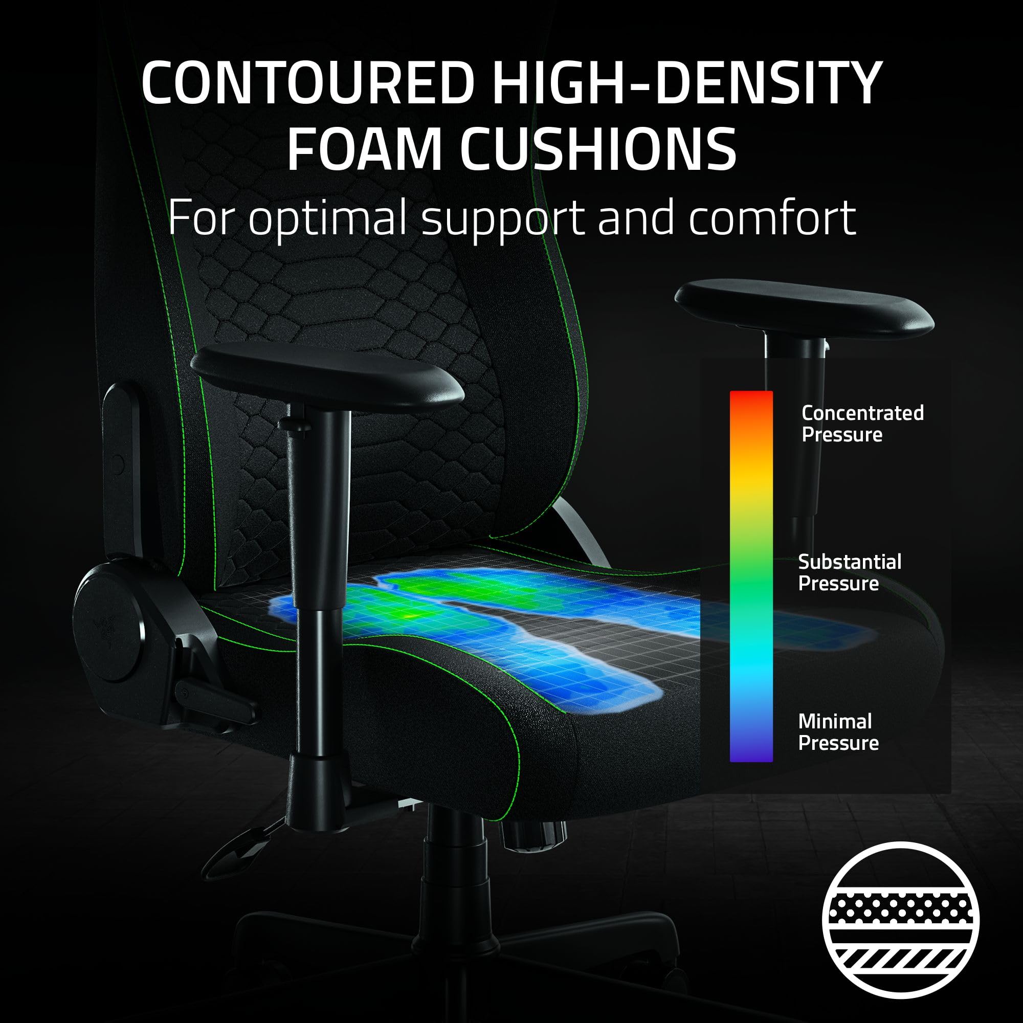 Razer Iskur V2 X Ergonomic Gaming Chair: Built - in Lumbar Support - Widened Seat Base - High Density Foam Cushions - Adjustable 152 Degree Recline - 2D Armrests - Plush Fabric Finish - Black - ShiftX