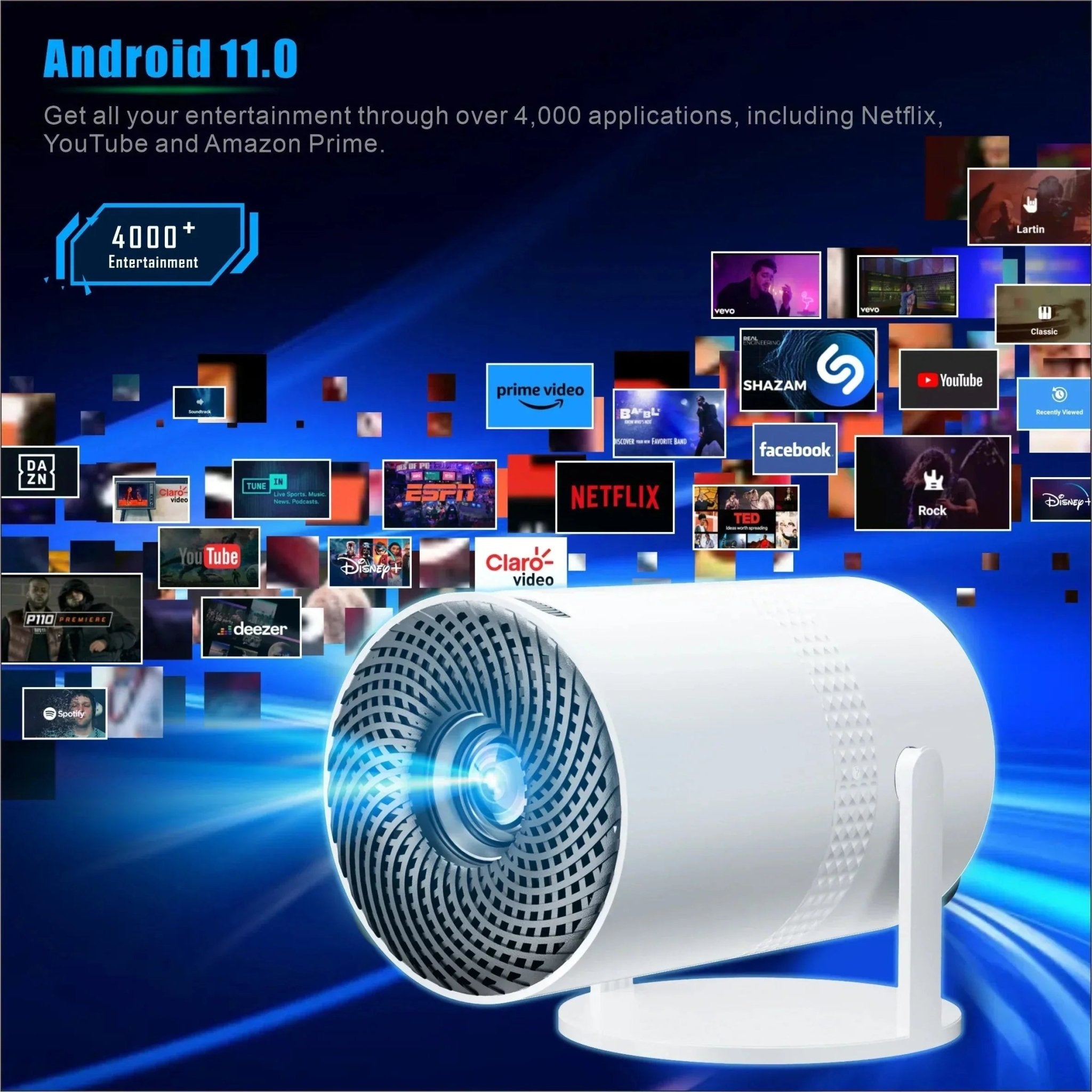 Salange P300 Mini Portable Projector - 4K 8K Video Decoding, 720P HD, Android 11, Wi - Fi, BT 5.1 - ShiftX
