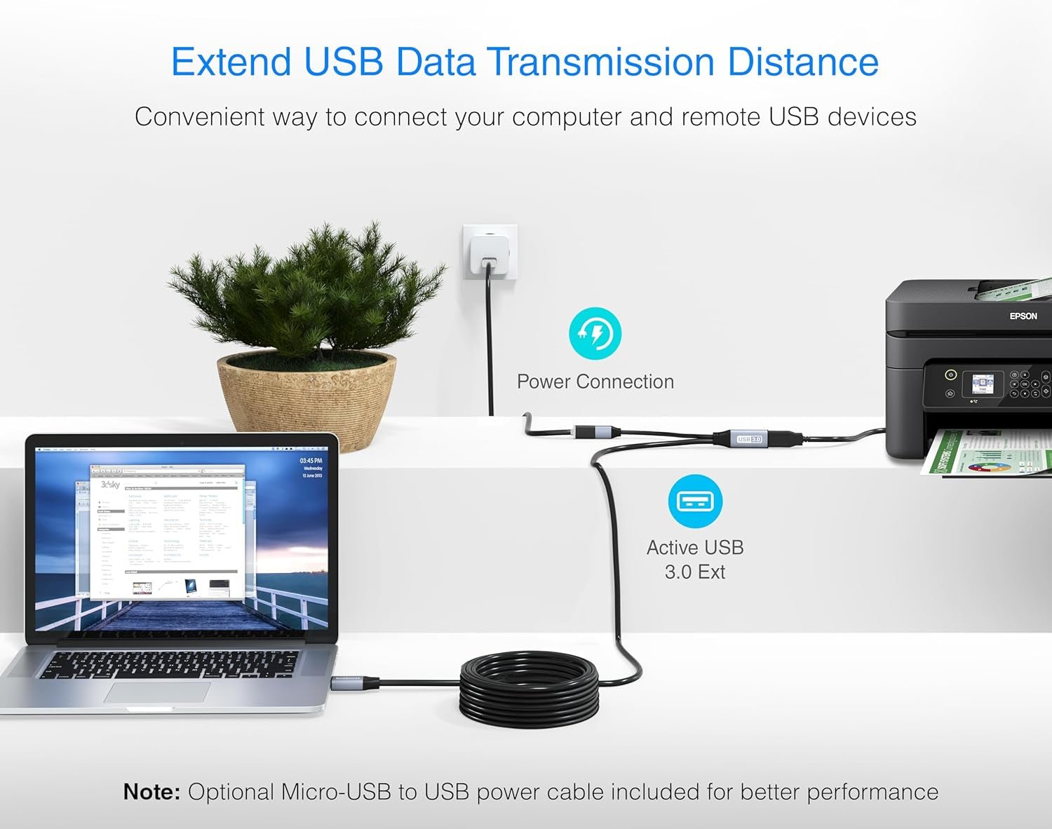 USB 3.0 Extension Cable (32FT, Active, 5 Gbps, In - Wall CL3 Rated, Type a Male to Female Cord) - Long USB Repeater Extender for VR Headset, Printer, Hard Drive, Keyboard, Mouse, Xbox - ShiftX